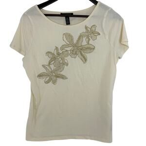Lauren Ralph Lauren Embroidered Beaded Top L
